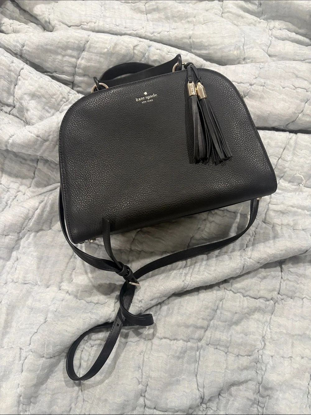 kate spade Black Pebbled Leather Dome Crossbody with Tassel